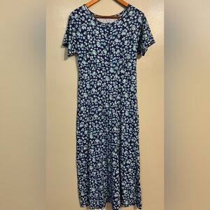 Vintage Womens Empire Waist A Line Button Front Back Tie Floral Maxi  Dress S